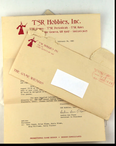 TSR Letter to High School Teacher 1981 D&D RPG Gygax, by Olson  