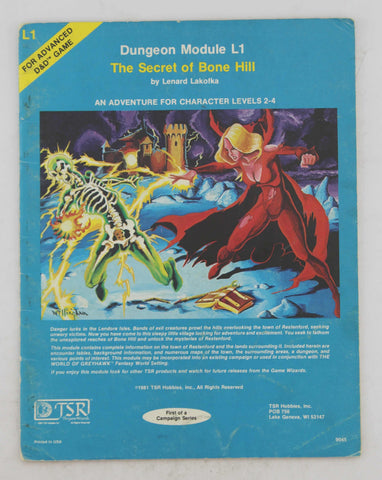 AD&D L1 The Secret of Bone Hill VG, by Lenart Lakofka  