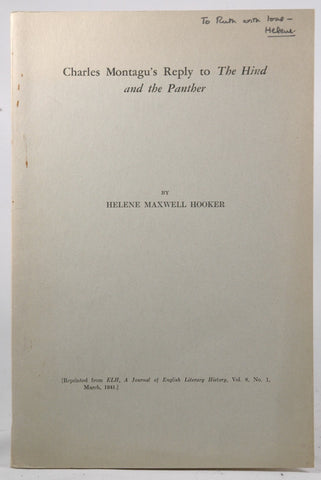 Charles Montagu's Unpublished Reply to "The Hind and the Panther": a Portion of The Poetry of Charles Montagu, Lord Halifax (1661-1715)., by Hooker, Helene Maxwell.  